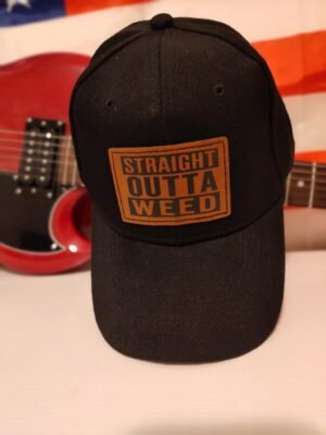 Straight Outta Weed Hat | Funny Stoner Leather Patch Cap with Blunt Attitude | Hat Graver