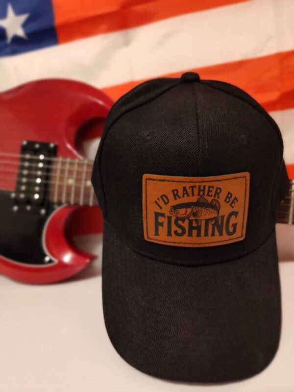 I'd Rather Be Fishing Hat | Badass Leather Patch Cap for Hardcore Anglers | Hat Graver